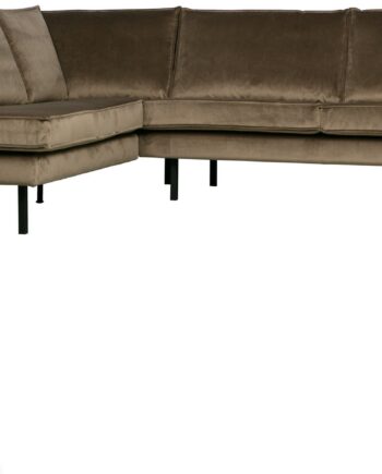 Loungesofa Woood Rodeo Hjørnesofa Venstre Taupe Velour 266x213 Chaiselong Metalben