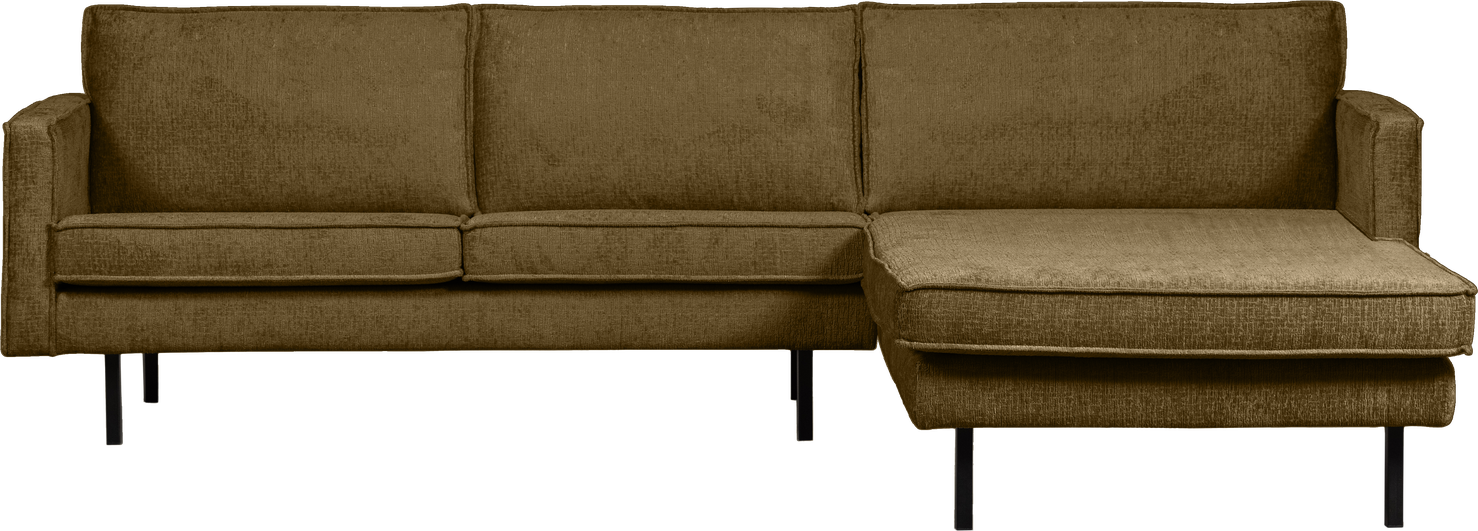 Loungesofa Woood Rodeo Højrevendt Chaiselong 300 Bred Guldfarvet Strukturvelour Fast Komfort