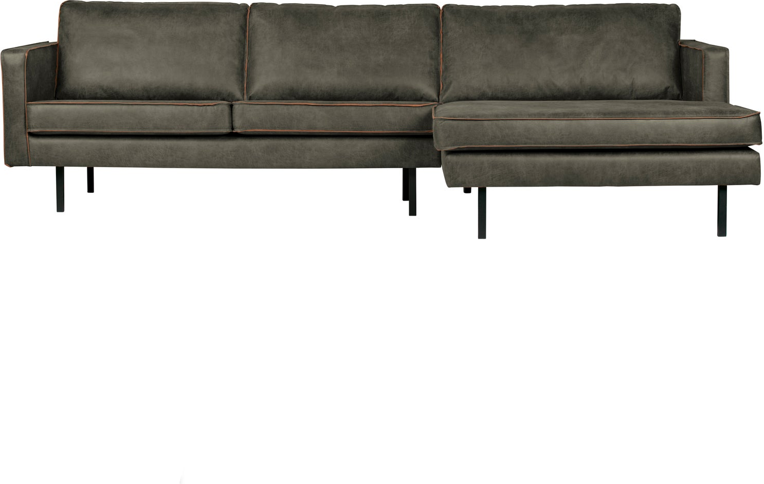 Loungesofa Woood Rodeo Højrevendt Chaiselong 300x155 Armygrøn Copa Læderlook Kunstlæder