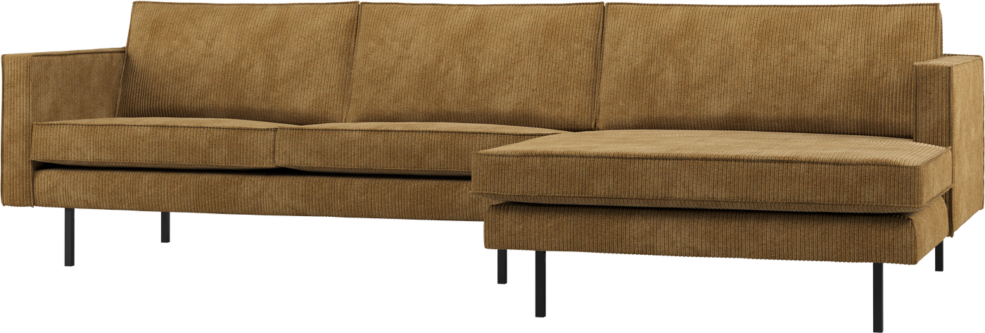 Loungesofa Woood Rodeo Højrevendt Chaiselong 300x155 Honninggul Remy Rib 100 Polyester Metalben