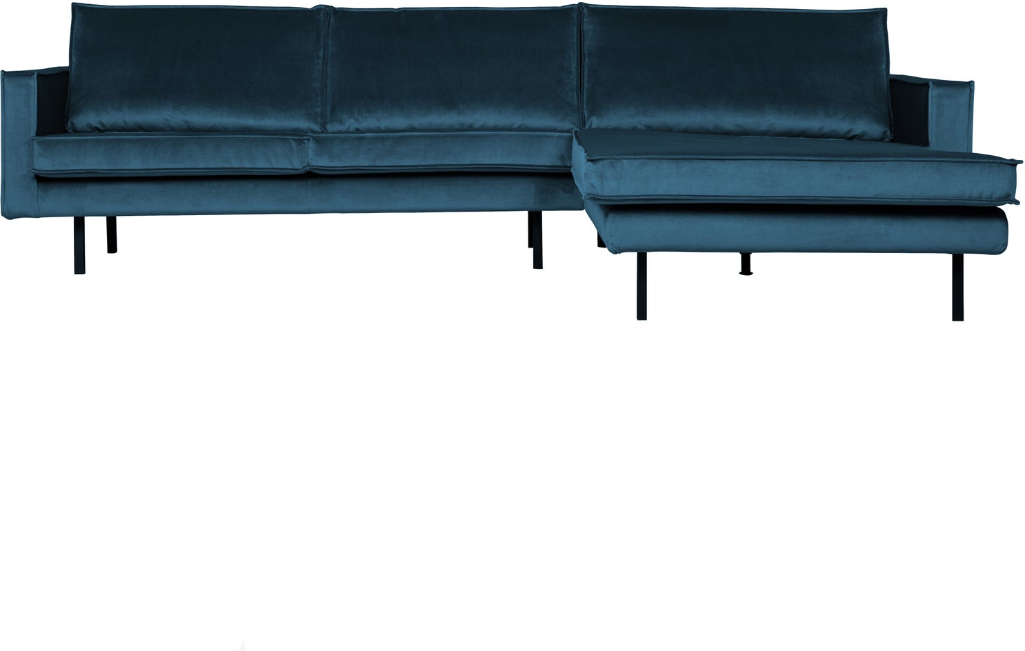 Loungesofa Woood Rodeo Højrevendt Chaiselong Blå Velour Jarra Sæde Ryghynder Metalben