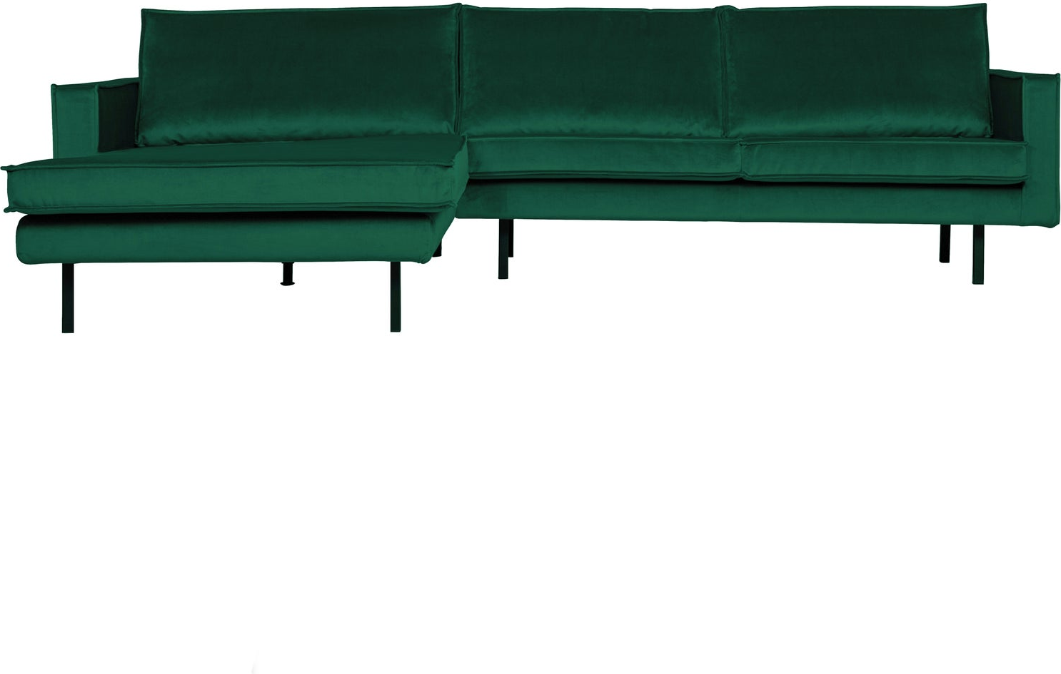 Loungesofa Woood Rodeo Venstrevendt Chaiselong 300x155 Skovgrøn Velour Pers Metalben