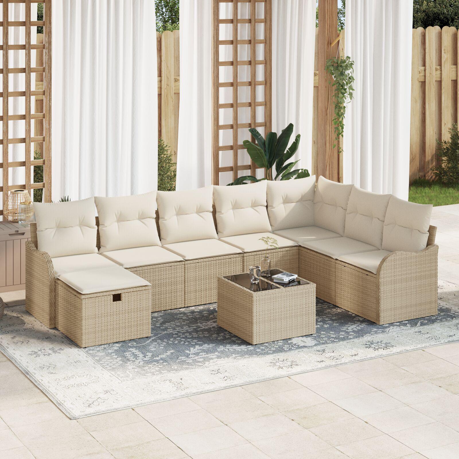 Modulært Sofa Sæt Beige Creme Polyrattan Udendørs Loungemøbler Med Opbevaring