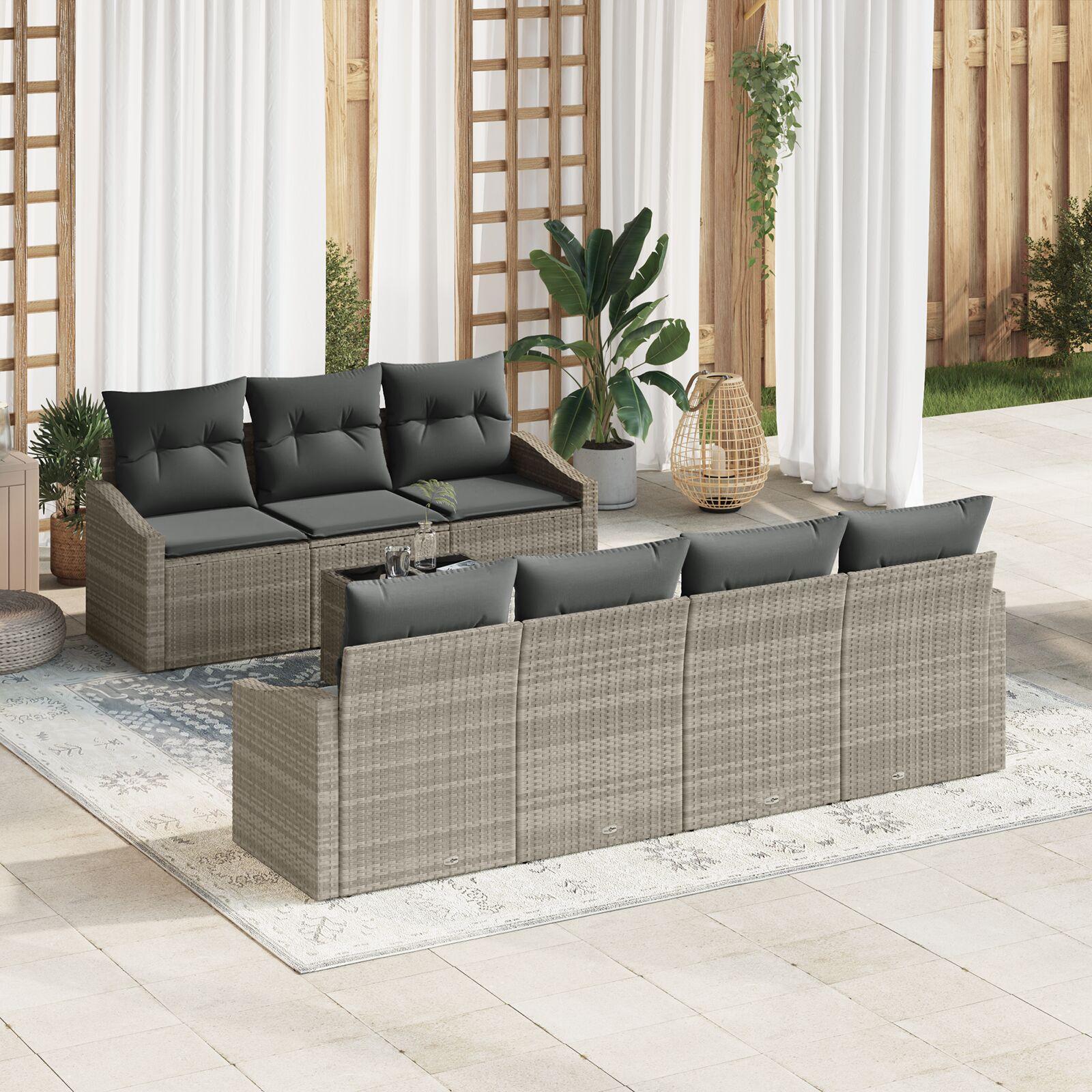 Modulært Sofa Sæt Til Terrasse Dele Lysegrå Mørkegrå Polyrattan