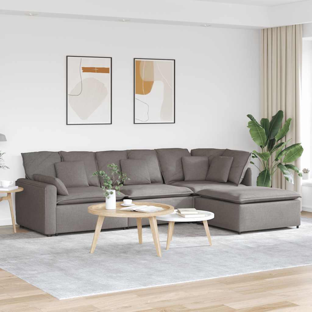 Modulsofa Med Chaiselong Fodskammel Hynder Stof Gråbrun