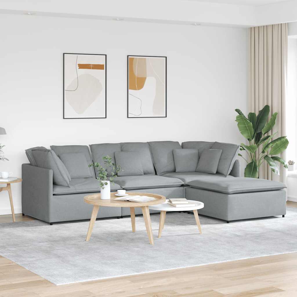 Modulsofa Med Chaiselong Hynder Stof Lysegrå