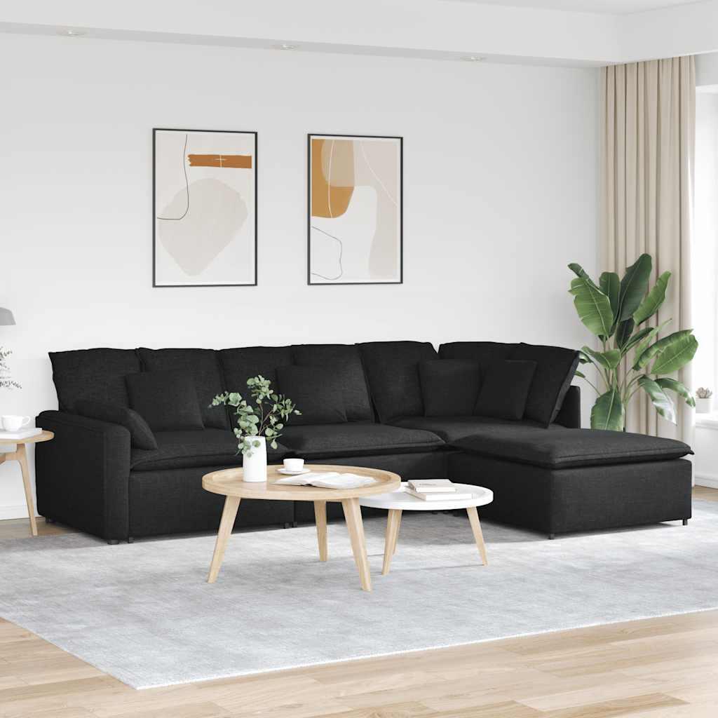 Modulsofa Med Chaiselong Hynder Stof Sort Form