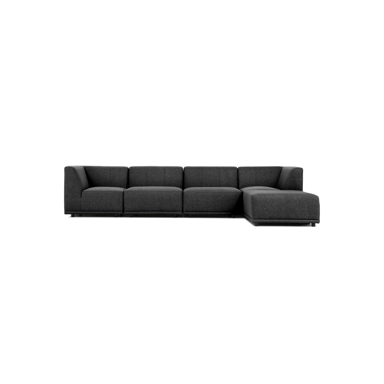 New York Hjørnesofa Med Chaiselong Fem Moduler Grå Polyester Stof Sort Plastik