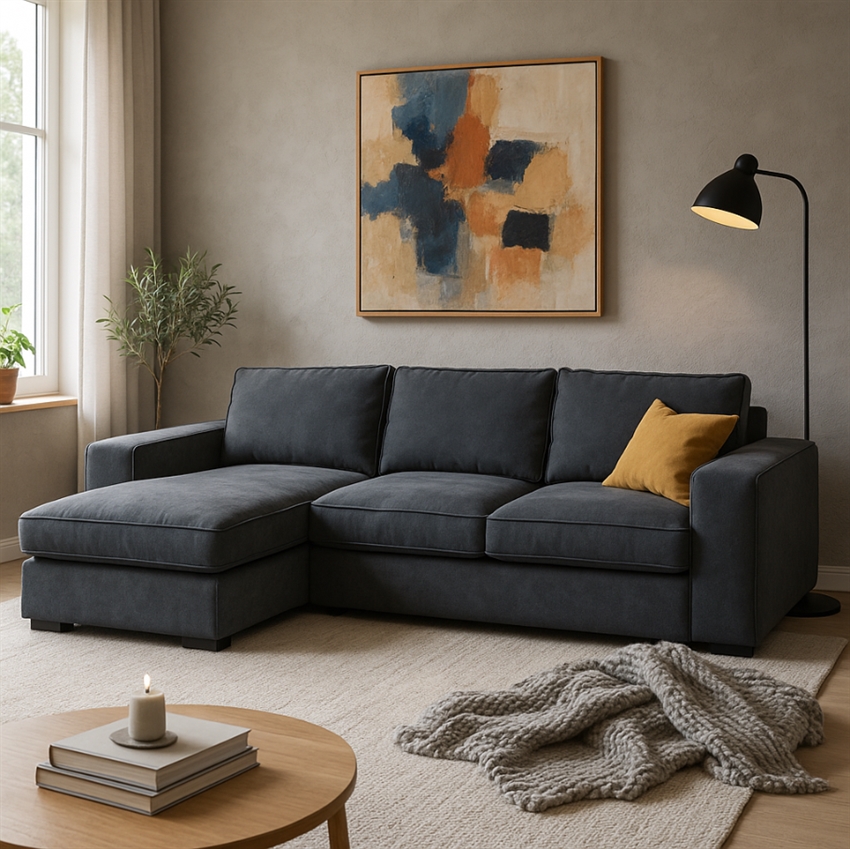 Nordic Design Lønstrup Sofa Med Chaiselong Grå Blåt Stof  Møbelsalg