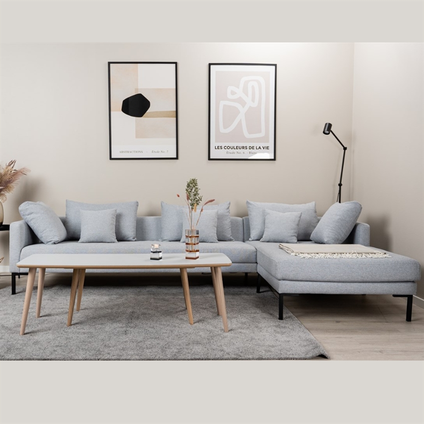 Nordic Design Milla Sofa Med Chaiselong Lysegrå Stof Møbelsalg