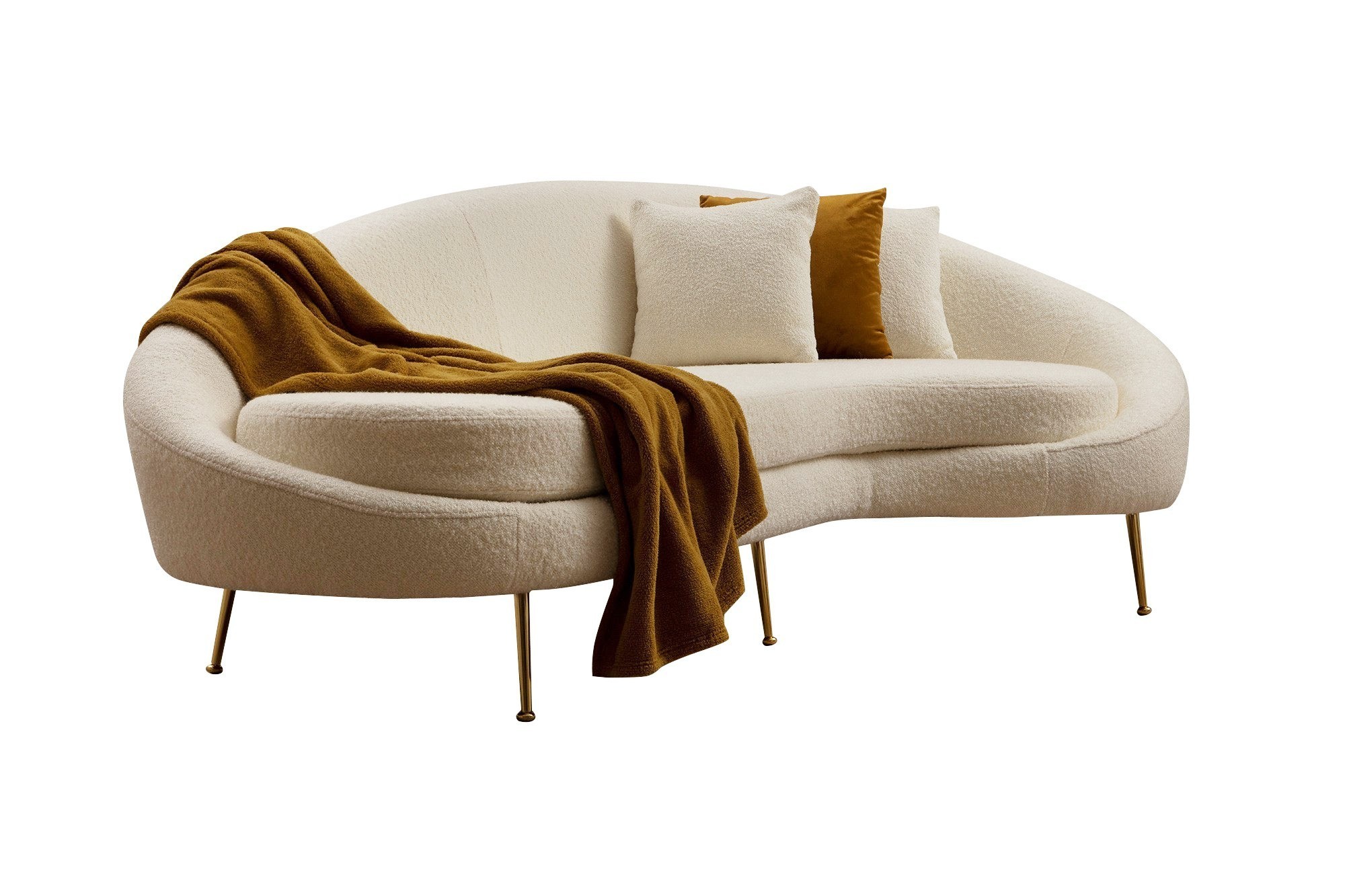 Nordvrk Eses Bouclett Pers Sofa Creme Polyester Stof Guld Metal