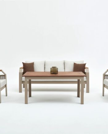 Nordvrk Morento Udendørs Loungesæt Stole Sofa Bord Beige Hynder Beige Aluminium