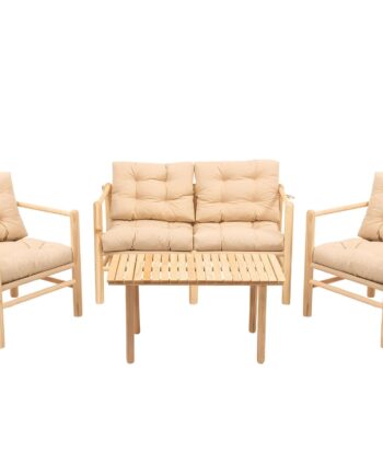 Nordvrk My028 Udendørs Loungesæt Bord Sofa Stole Creme Hynder Natur Kastanjetræ
