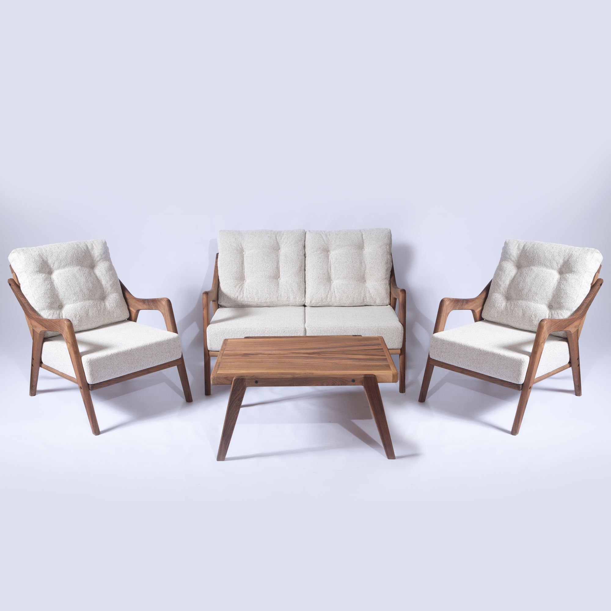 Nordvrk Myc01 Udendørs Loungesæt Bord Sofa Stole Creme Hynder Brun Valnøddetræ