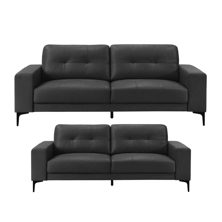 Olaf 2pers Sofa Sort Læder Feltsyninger Nozag Fjedre