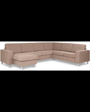 Panset Hjørnesofa Med Chaiselong Polyester B295 D230 Børstet Alugrå Lysebrun