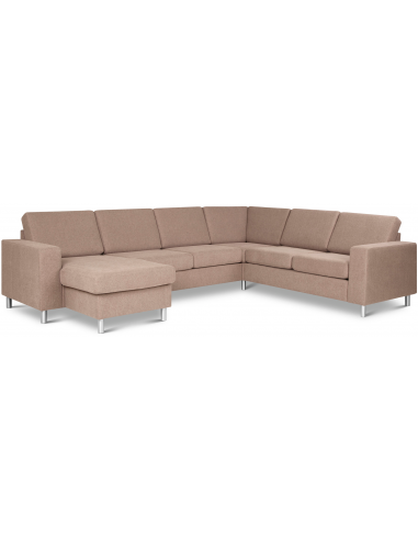 Panset Hjørnesofa Med Chaiselong Polyester B295 D230 Børstet Alugrå Lysebrun