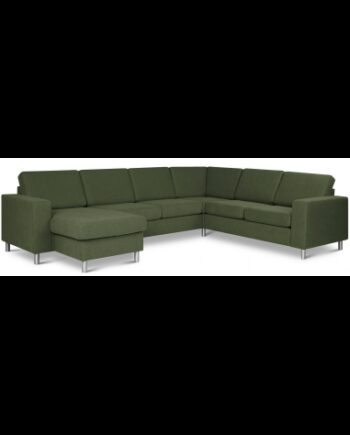 Panset Hjørnesofa Med Chaiselong Polyester B295 D230 Børstet Alugrå Mosgrøn