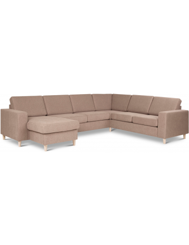 Panset Hjørnesofa Med Chaiselong Polyester B295 D230 Natur Lysebrun