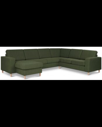 Panset Hjørnesofa Med Chaiselong Polyester B295 D230 Natur Mosgrøn