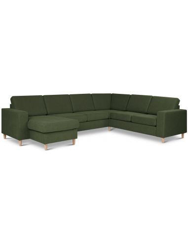 Panset Hjørnesofa Med Chaiselong Polyester B295 D230 Natur Mosgrøn
