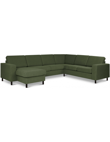 Panset Hjørnesofa Med Chaiselong Polyester B295 D230 Sort Mosgrøn