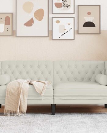 Personers Chesterfield Sofa Bolsterpuder Fløjl Cremefarvet