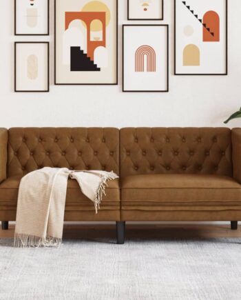 Personers Chesterfield Sofa Imiteret Ruskind Brun