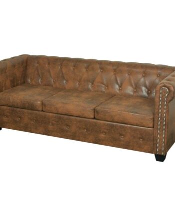 Personers Chesterfield Sofa Kunstlæder Brun