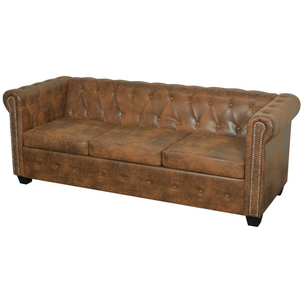 Personers Chesterfield Sofa Kunstlæder Brun