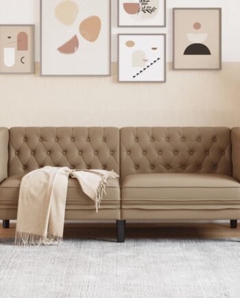 Personers Chesterfield Sofa Kunstlæder Cappuccinofarvet