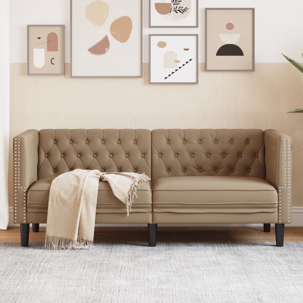 Personers Chesterfield Sofa Kunstlæder Cappuccinofarvet