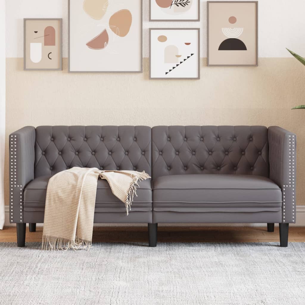 Personers Chesterfield Sofa Kunstlæder Grå