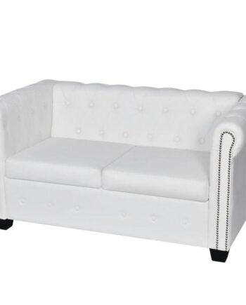 Personers Chesterfield Sofa Kunstlæder Hvid