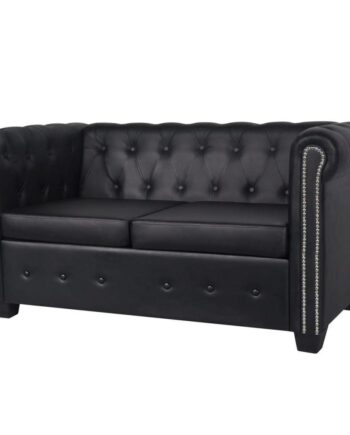Personers Chesterfield Sofa Kunstlæder Sort