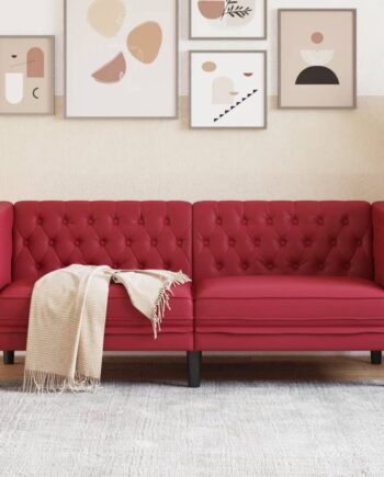 Personers Chesterfield Sofa Kunstlæder Vinrød