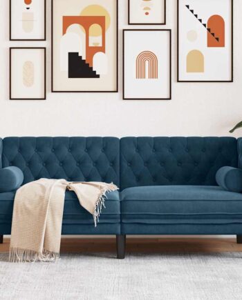 Personers Chesterfield Sofa Med Bolsterpuder Fløjl Blå