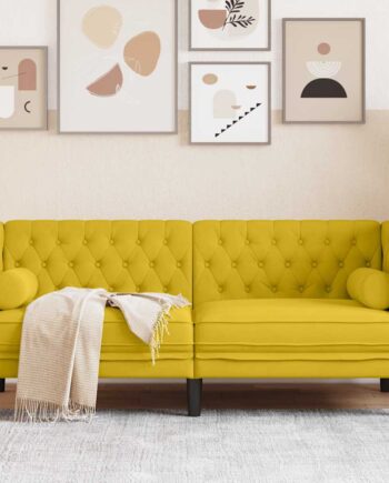 Personers Chesterfield Sofa Med Bolsterpuder Fløjl Gul