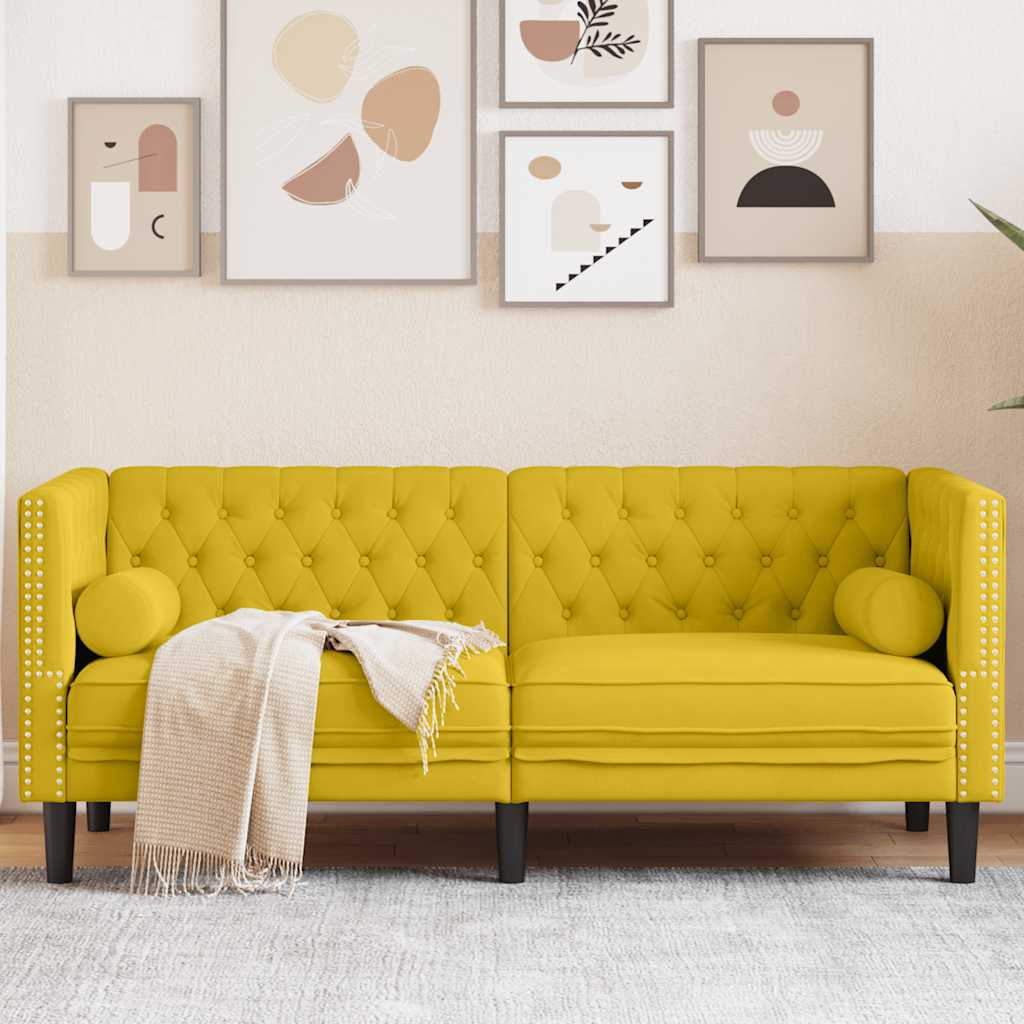 Personers Chesterfield Sofa Med Bolsterpuder Fløjl Gul