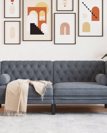 Personers Chesterfield Sofa Med Bolsterpuder Fløjl Mørkegrå