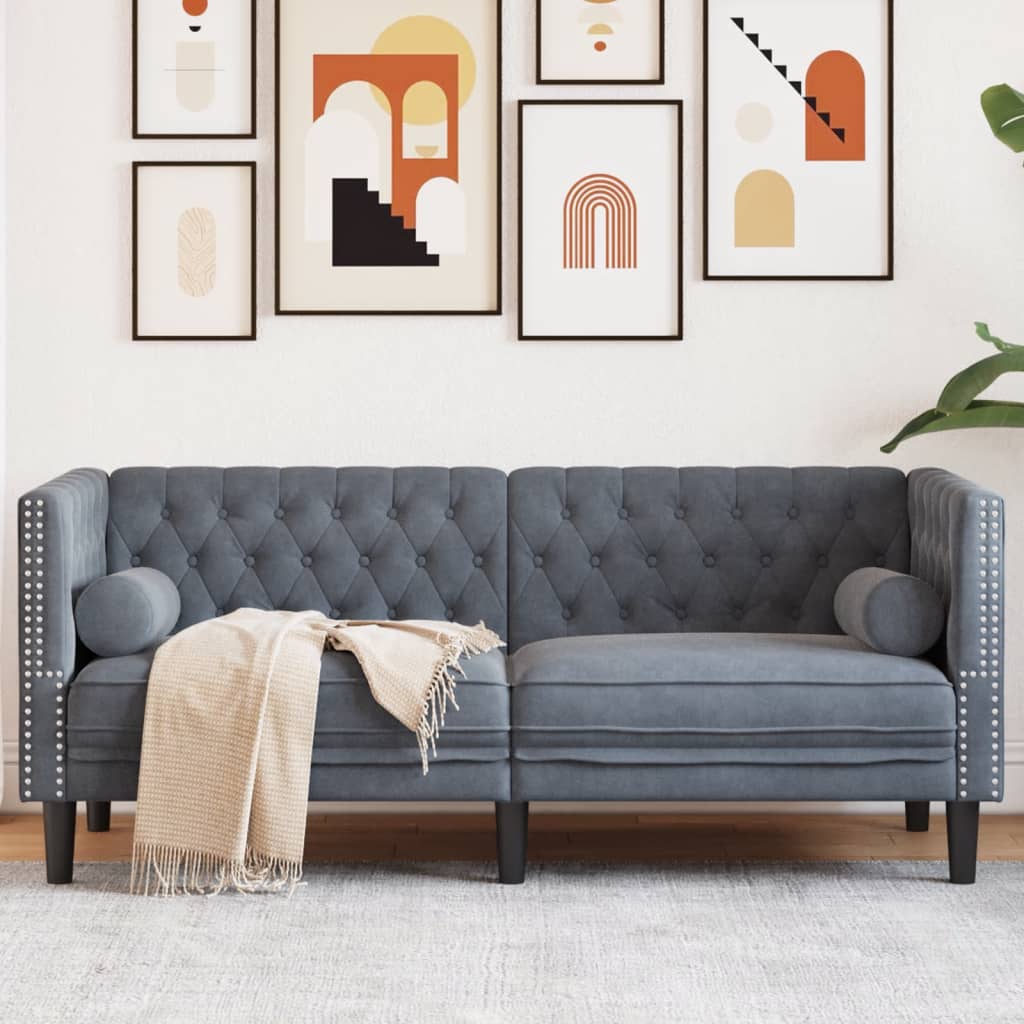 Personers Chesterfield Sofa Med Bolsterpuder Fløjl Mørkegrå