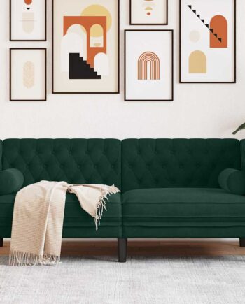 Personers Chesterfield Sofa Med Bolsterpuder Fløjl Mørkegrøn