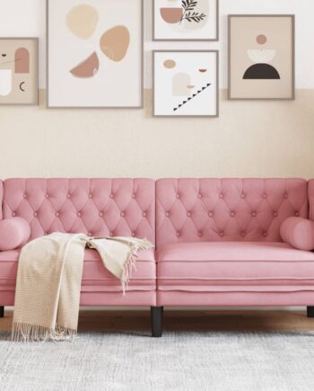Personers Chesterfield Sofa Med Bolsterpuder Fløjl Pink