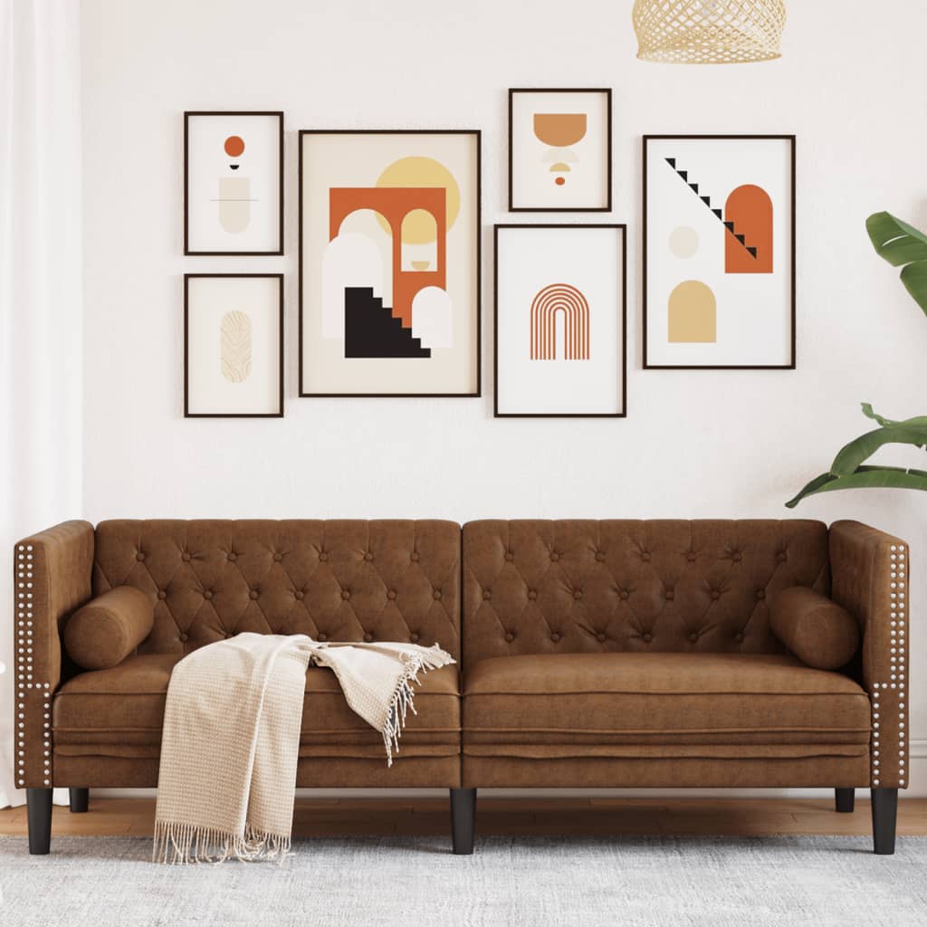 Personers Chesterfield Sofa Med Puder Imiteret Ruskind Brun