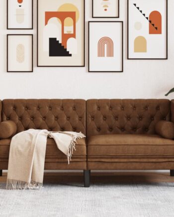 Personers Chesterfield Sofa Puder Imiteret Ruskind Brun