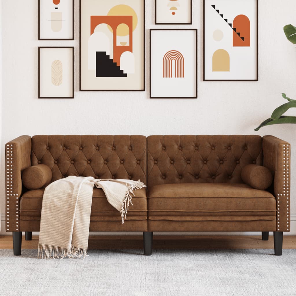 Personers Chesterfield Sofa Puder Imiteret Ruskind Brun