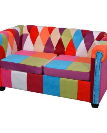 Personers Chesterfield Sofa Stof Farverigt Patchworkdesign
