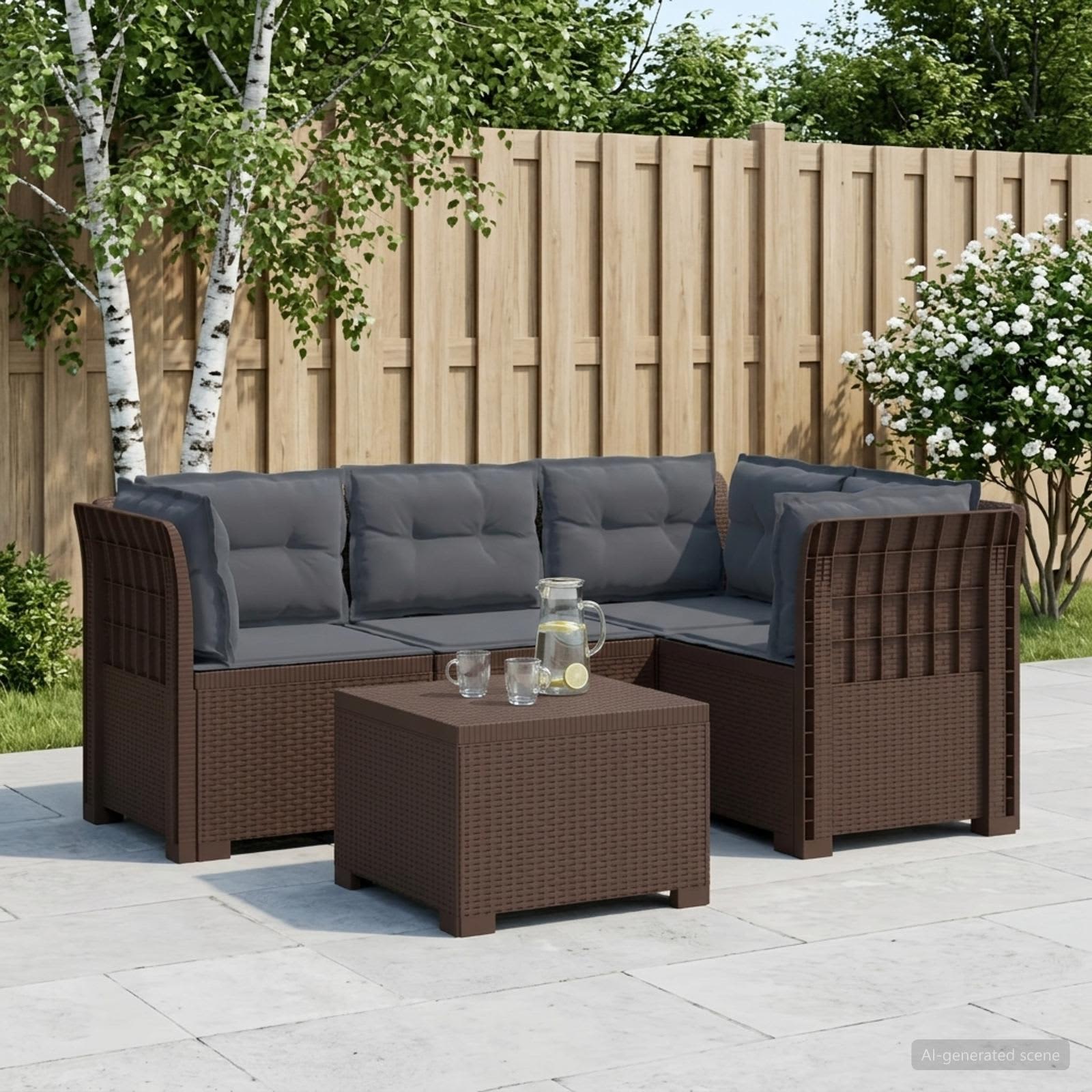 Personers Have Sofa Med Hynder Rattan Look Brun