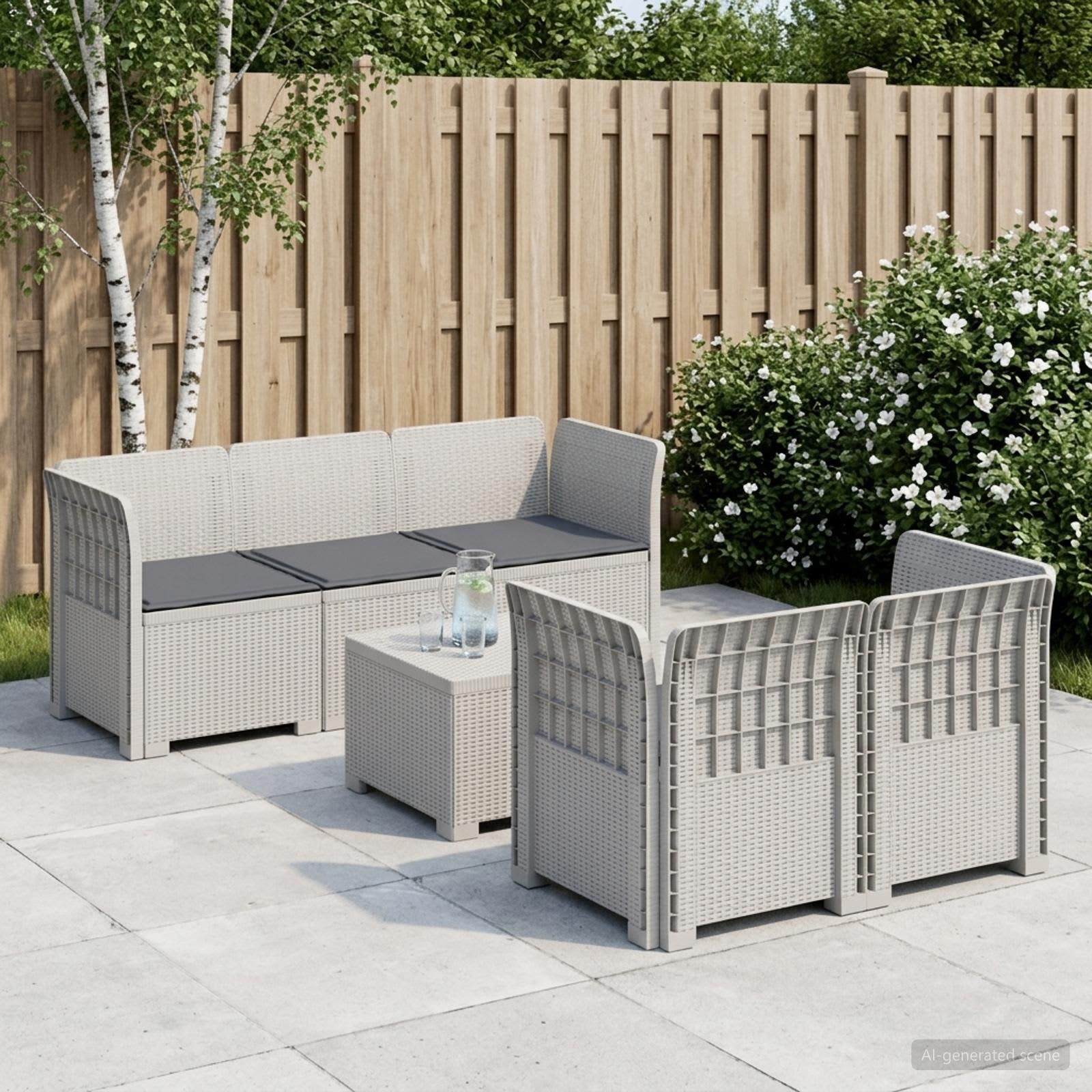 Personers Havemøbel Sofa Med Hynder Rattan Look Hvid