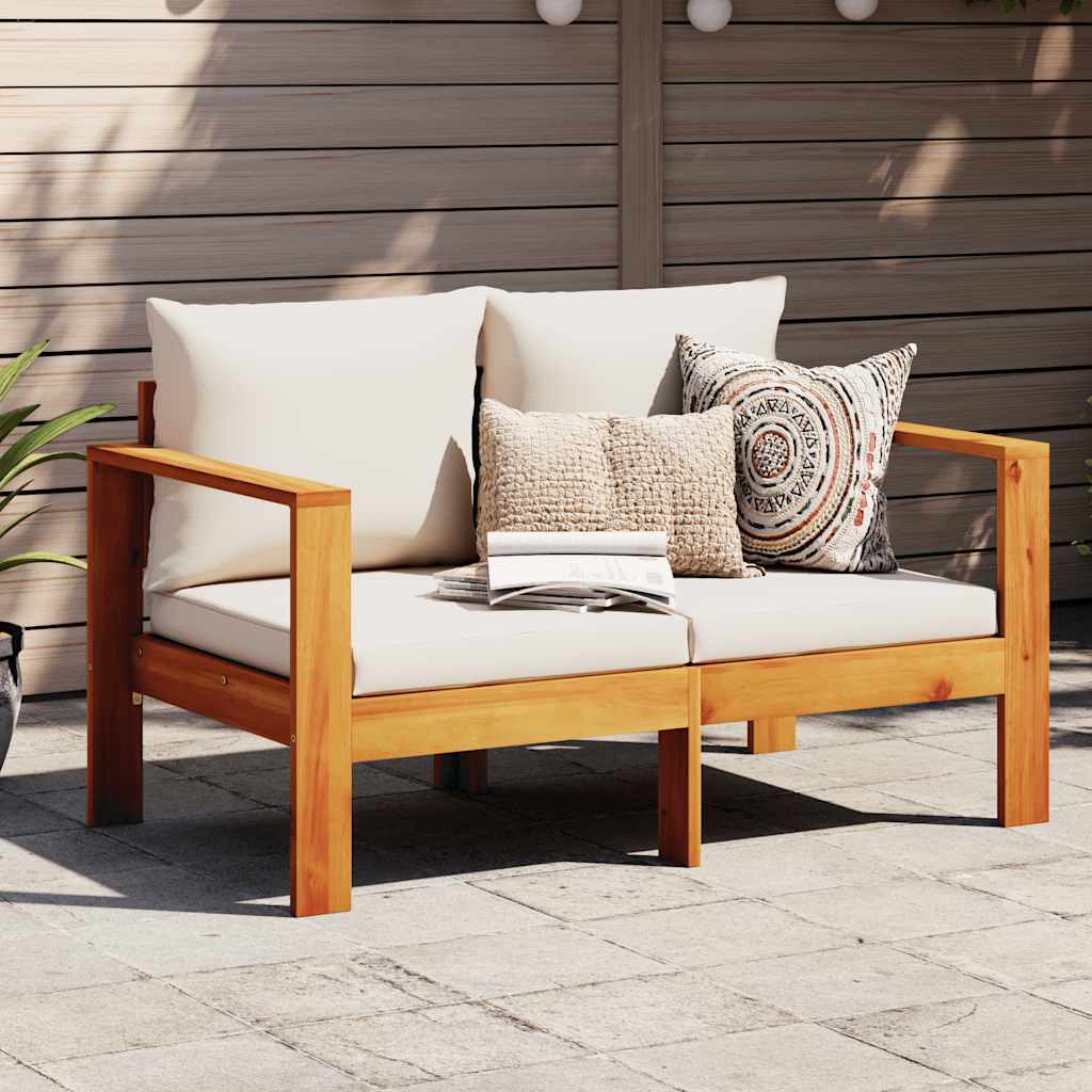 Personers Havesofa Med Hynder Massivt Akacietræ Creme Personers Sofa Med Armlæn